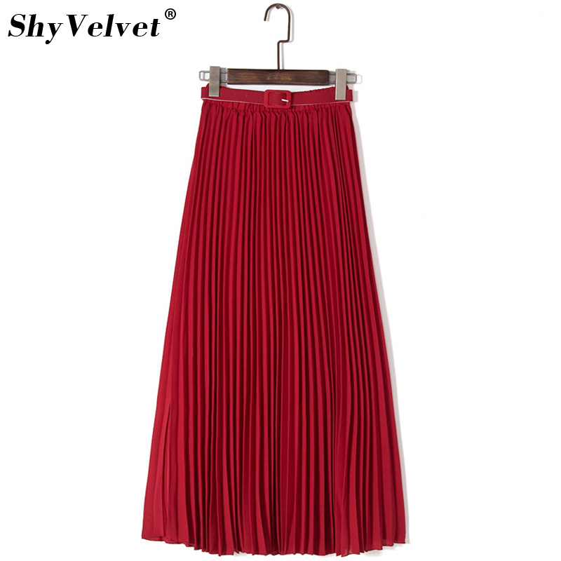 

Long Pleated Skirts Womens Chiffon Elastic Waist Summer All Match Solid Tulle Maxi Skirt With Belt Faldas Khaki Black Pink