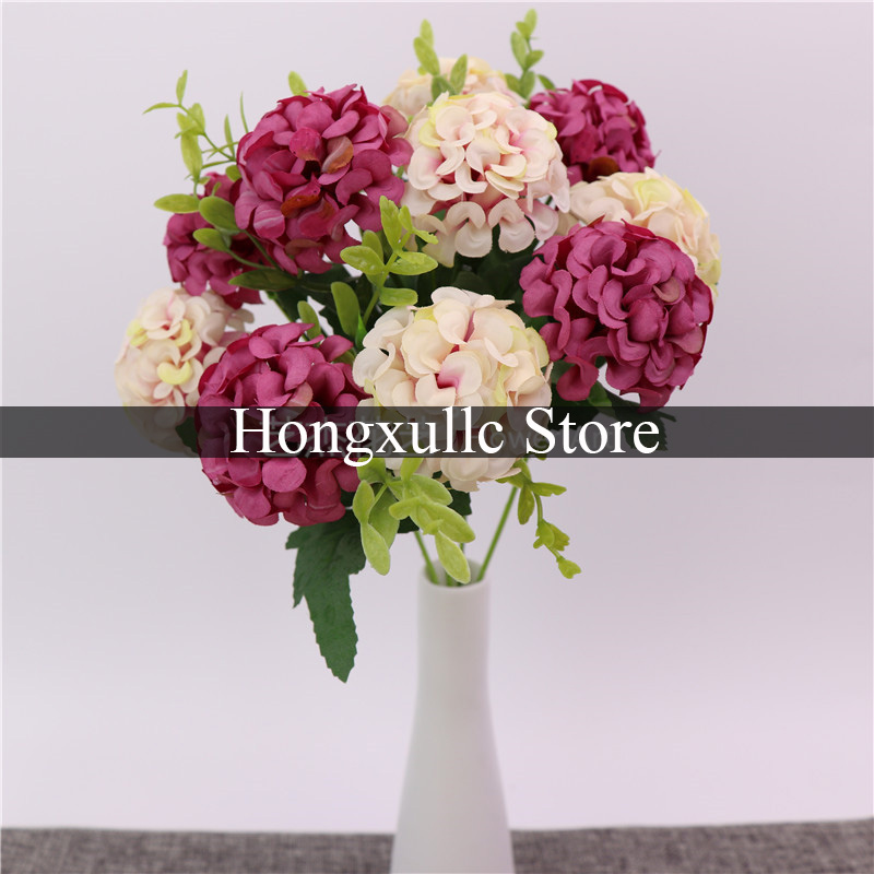 

5Pcs New Simulation Hydrangea 10Head Silk Flower Decoration Home Display Fake Flower Bouquet Wedding Decor Bride Holding Flowers, Champagne