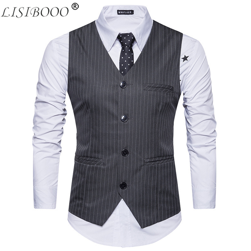 

Mens Suit Vest Striped Single Row Creative Vest Suit Men Business Slim Fit Button Sleeveless Male Wedding Waistcoat, Black