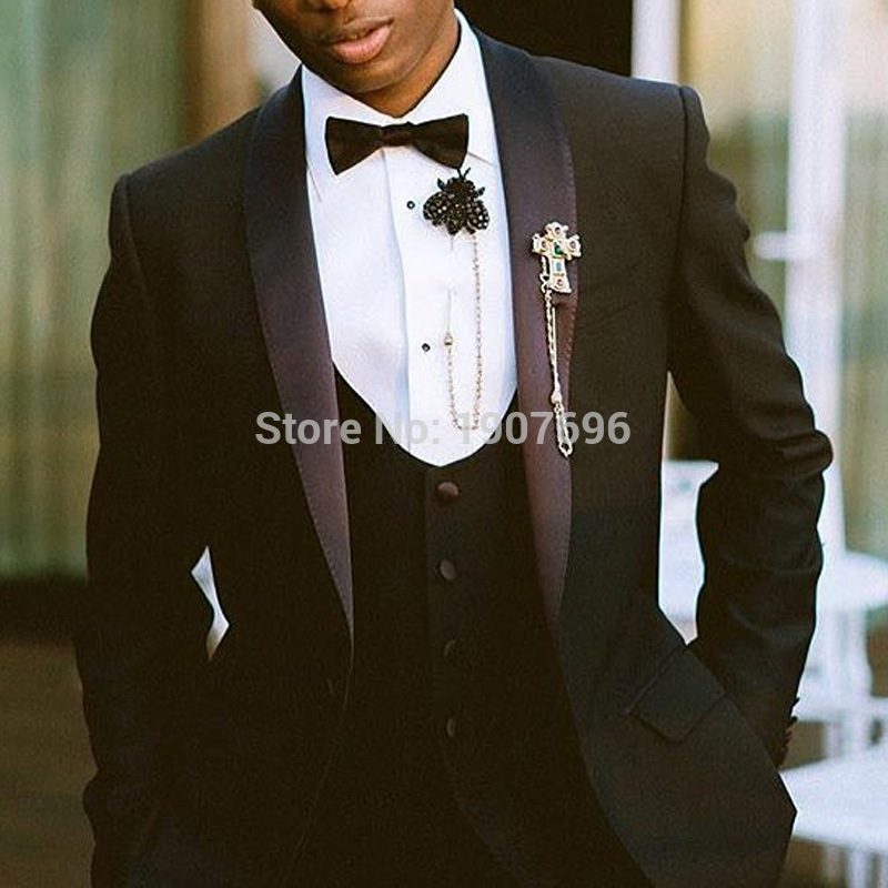 

Black Wedding Groom Tuxedos for Men Suit 2020 Three Piece Shawl Lapel Blazer Jacket Vest Pants Formal Suits Latest Style