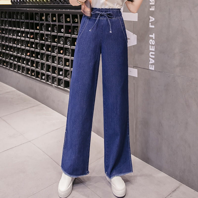 

Women Wide Leg Pants 2019 Spring Summer Female Fashion High Waist Loose Jeans Casual Trousers Plus Size Denim Pants Office Lady, Dark blue