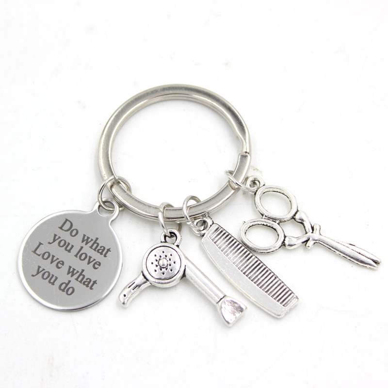 New Arrival Stainless Steel Key Chain Key Ring Hair Stylist Comb Scissors Keychain Keyring Hair Dresser Gifts for Men Women Jewelry