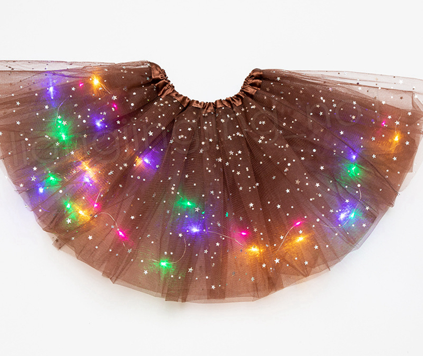 

14styles kids LED dress with lights star Sequin Tutu summer puffy luminous girl dresses for stage performance Party Gauze skirt FFA3713A, As pic;without battery