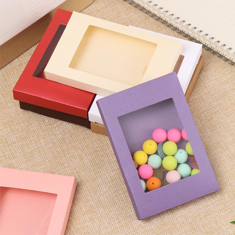 

10Pcs/Set Kraft Paper Party Gift Box Wedding Candy Package With Clear Pvc Window Diy Handmade Wedding Festival Packing Box