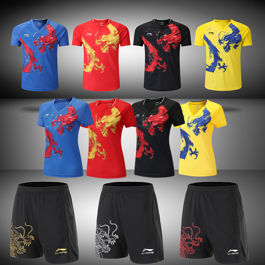 

Li Ning CHINA Table Tennis shirts Men/ women National Team Competition pingpong suit , Chinese Dragon Sports shorts , Badminton Tennis shirt, Black white shorts