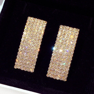 

Super glittering New trendy fashion luxury designer full diamonds rhinstone geometry square stud earrings for woman girls gold silver
