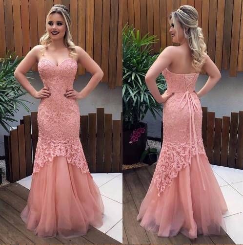 

2020 Pink Lace Mermaid Prom Dress Evening Gowns Strapless Lace-up Two Layers Skirt Evening Formal Dress Special Occasion Robes De Soirée, Daffodil