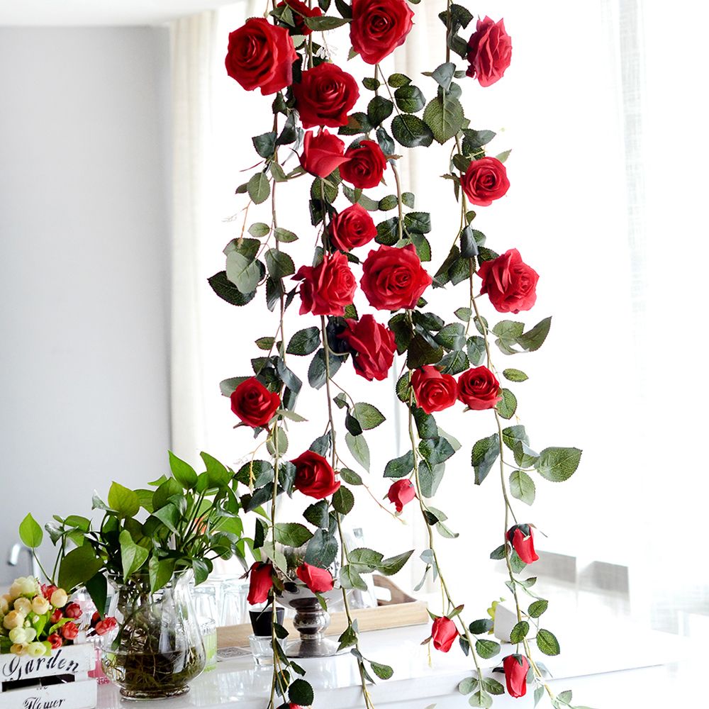 

1.8m Artificial Rose Flower Fake Hanging Decorative Roses Vine Plants Leaves Artificials Garland Flowers Wedding Wall Decoration, Pink