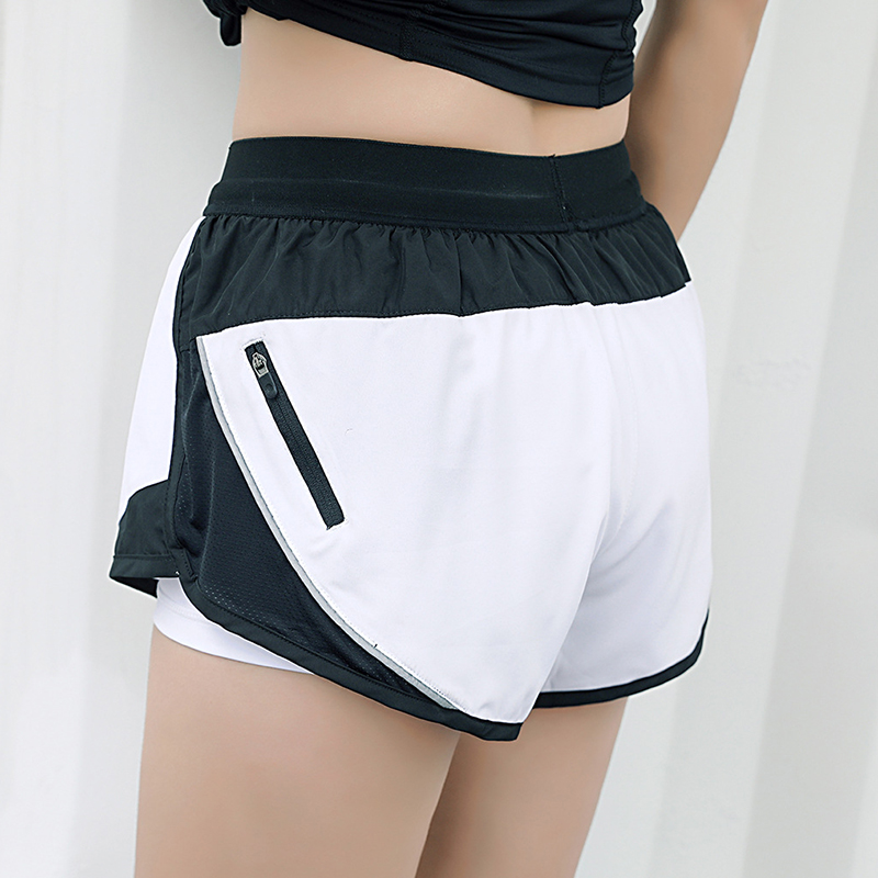 

Women Yoga Shorts Elastic Waist Side Zipper Running Shorts Quick Dry Workout Short Gym Athletic Sport wear White Black