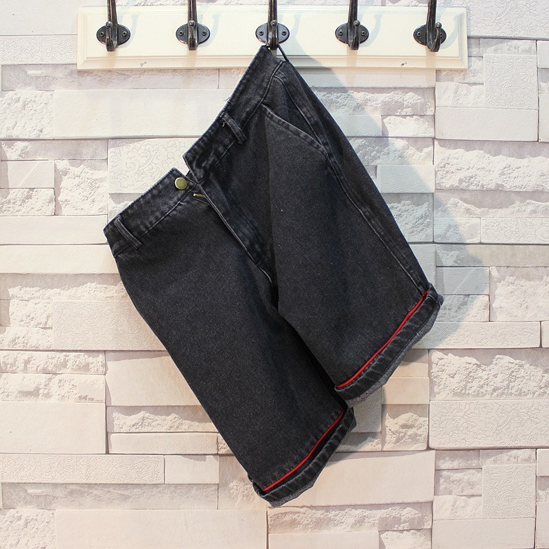 

Top Quality Men Summer Knee Length Beach Jeans Slim Fit Casual Streetwear Trousers Denim Shorts Cowboy New Short Bermudas, Black
