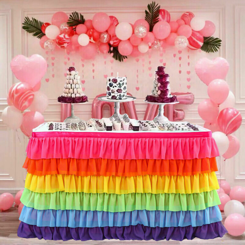 

Multicolor Table Skirt Cover Birthday Wedding Hotel Festive Party Decor