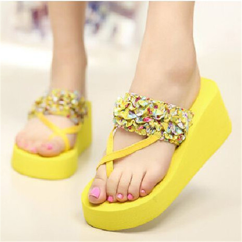 

Flip Flops Woman Wedge Slippers for Ladies Shoes with Heels 6CM Platform Sandals Women Heels 2020 Summer Slipper Yellow Sandals