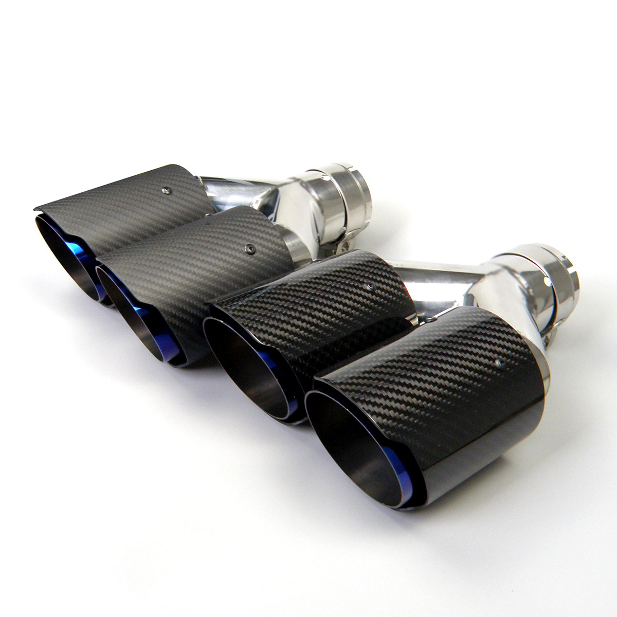 

Dual Carbon Fiber + Stainless Steel Burnt Blue Auto Universal Exhaust Tip Double End Pipe for BMW BENZ VW Golf TOYOTA HONDA No Logo