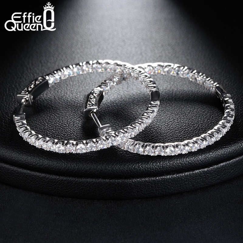 

Elegant Platinum Plated Silver Hoop Earring Paved with Austrian Cubic Zirconia for Wedding Party Fashion Women Jewelry OE137