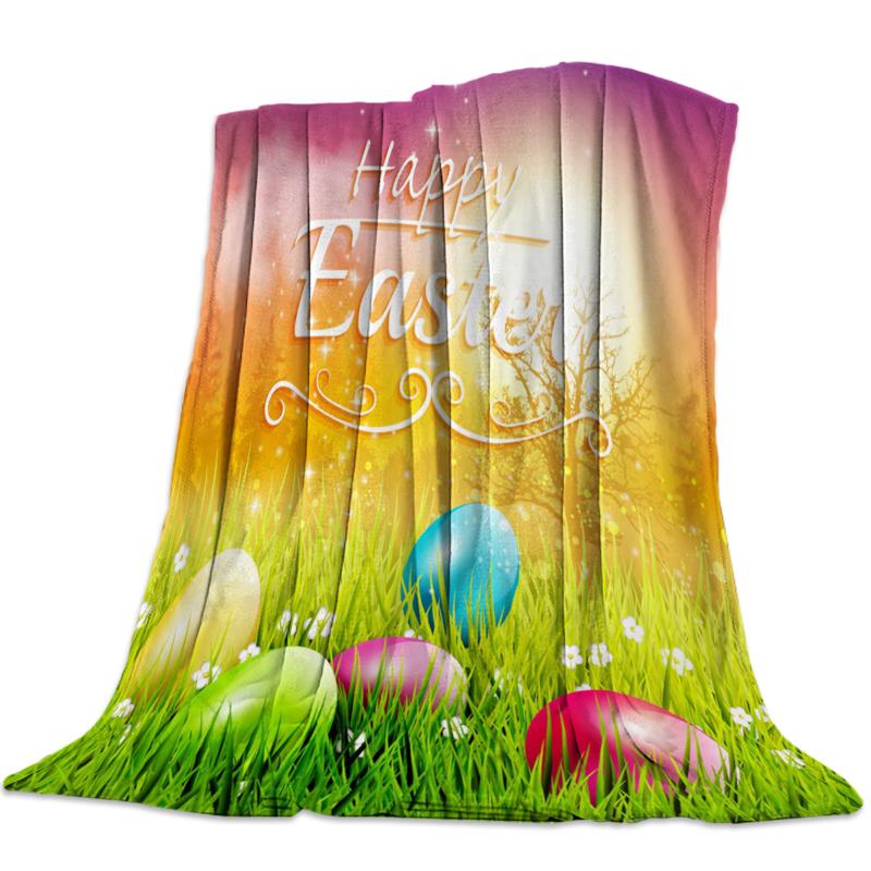 

Fleece Throw Bed Blanket Lightweight Super Soft Cozy Easter Day'S Egg Greeting Card Grass Blanket Gift for Adults Kids