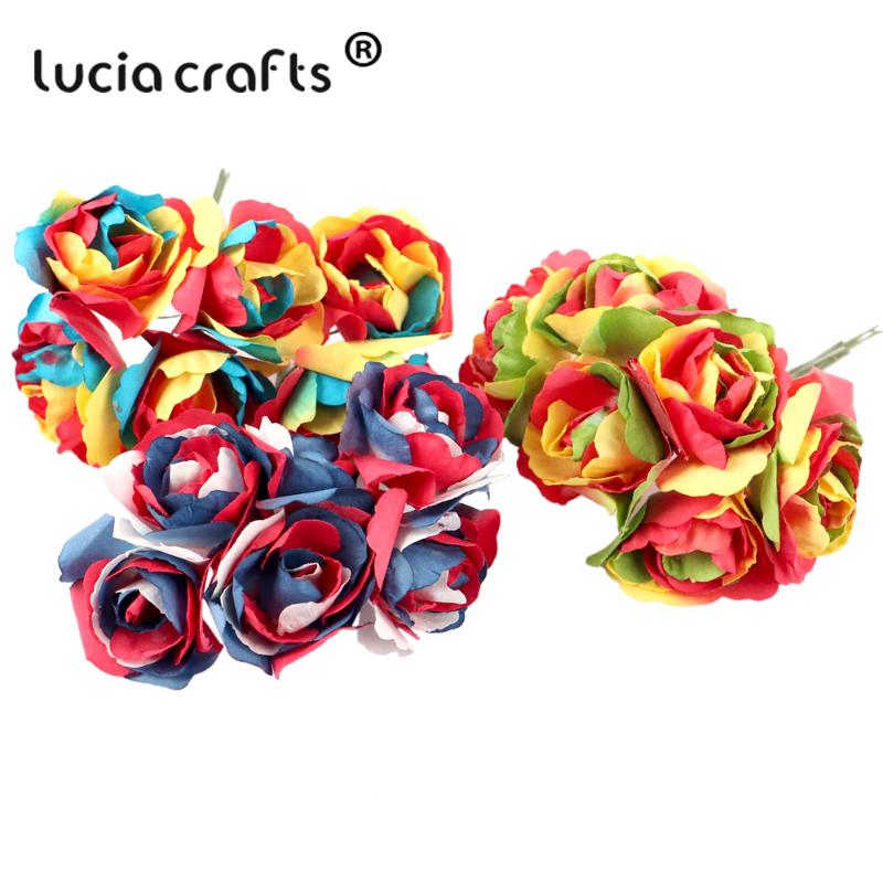 

6pcs/1bundle Rose Artificial Flowers Colorful Paper Flower Head and Branch Bouquet Wedding Home Flowers Decor A1110, Style 2