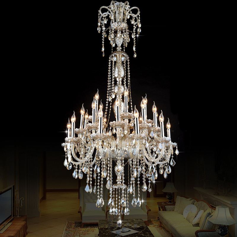 European Style Crystal Lamp Modern Living Room Simple Candle Light Large Complex Villa Project Staircase chandelier 12 or 18 arm-image-473949330
