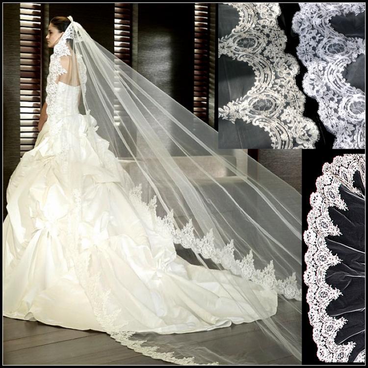 Real Photos 2019 White//Ivory Wedding Veil 3M With Comb Lace Beads Mantilla Bridal Veil Wedding Accessories
