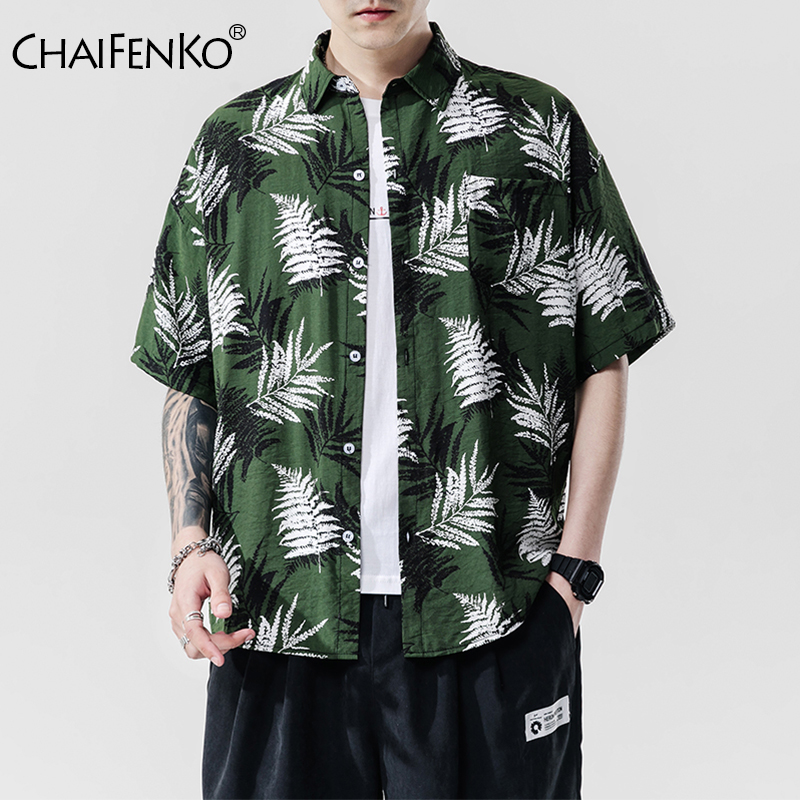 

CHAIFENKO 2020 New Hot Summer Holiday Beach Hawaiian Leisure Short Sleeve Shirts Men Fashion Floral Loose Plus Size Men Shirts, C3032