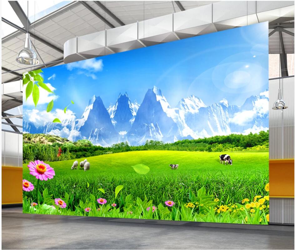 

3d wallpaper custom photo murals Beautiful grassland flowers cattle and sheep living room home decor 3d wall murals wallpaper for walls 3 d, Non-woven wallpaper