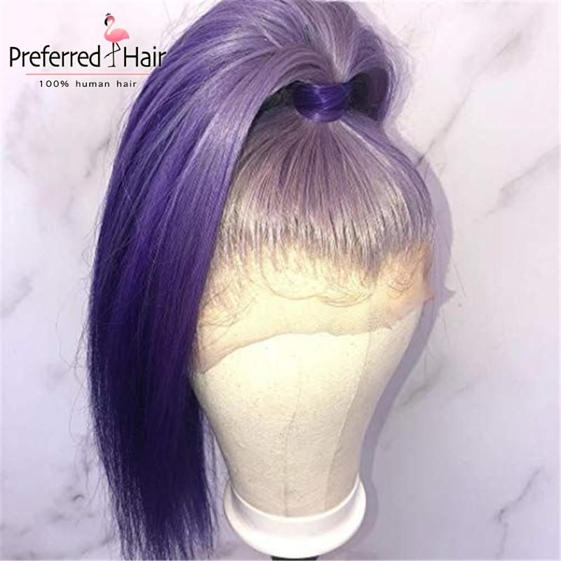 

Preferred Remy Lace Front Wig Pre Plucked Purple Ombre Human Hair Wig Brazilian Transparent Lace Wigs For Black Women