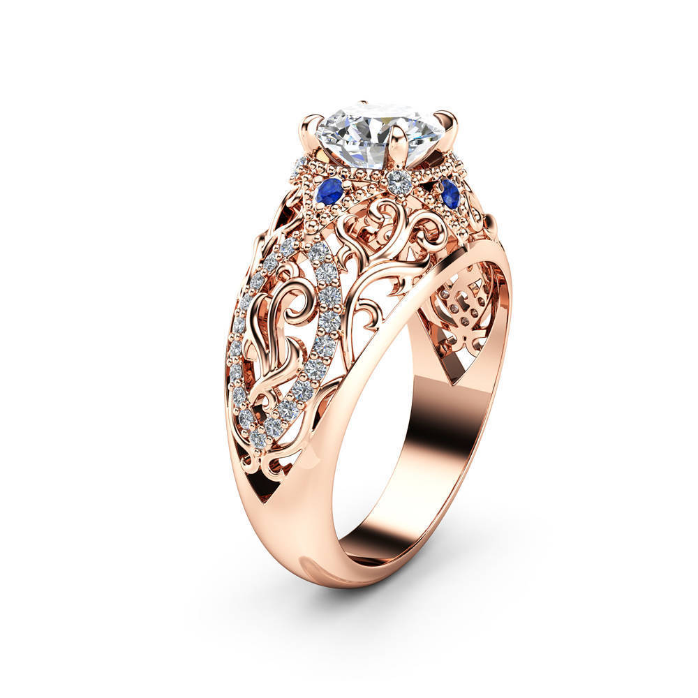 

14K Rose Gold 1.5 carats Diamond Ring for Women Flowers Wedding Sapphire Jewelry Fine Ring 14K gold topaz Gemstone Bizuteria V191220