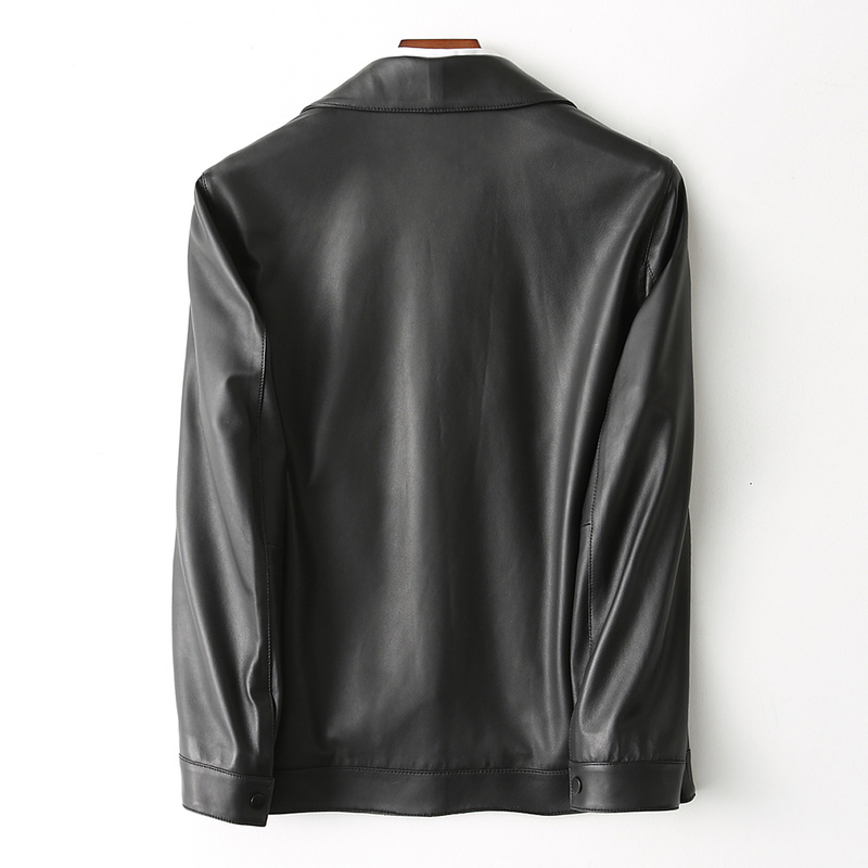 

Sheepskin Genuine Men 2020 Coats Mens Leather Jacket Shirt Collar Short Coat High Quality KFS290226-2, Black