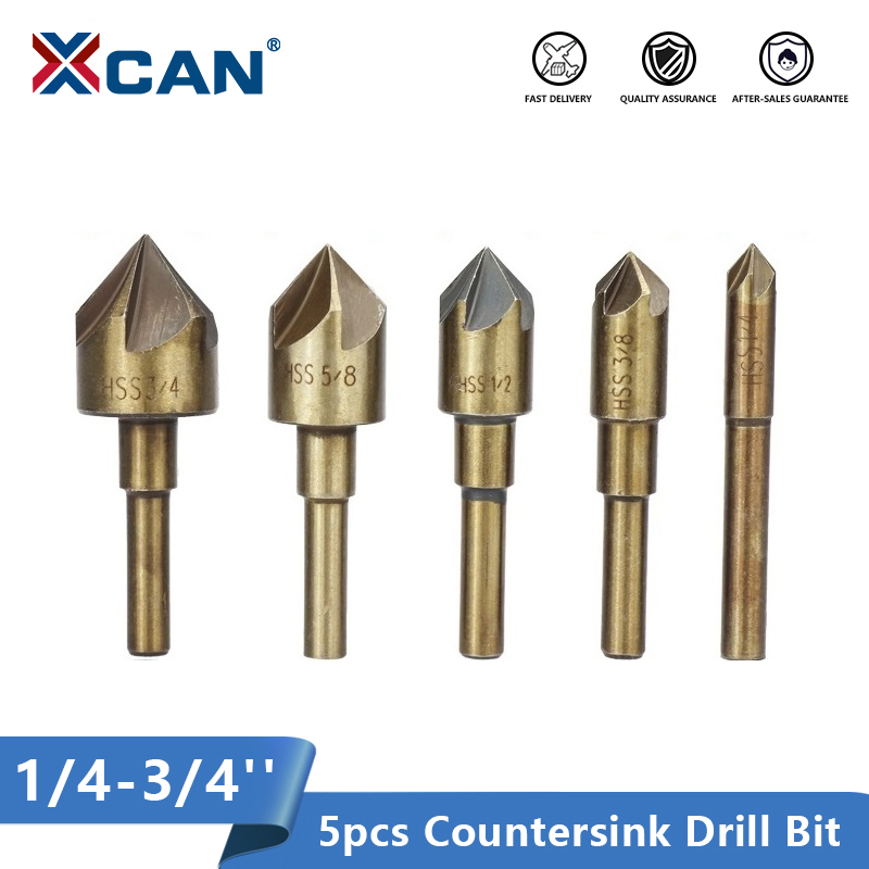 

XCAN 5 Flute Countersink Drill Bit 5pcs 82 Degrees Chamfer Drill HSS4341 Wood Metal Hole Cutter