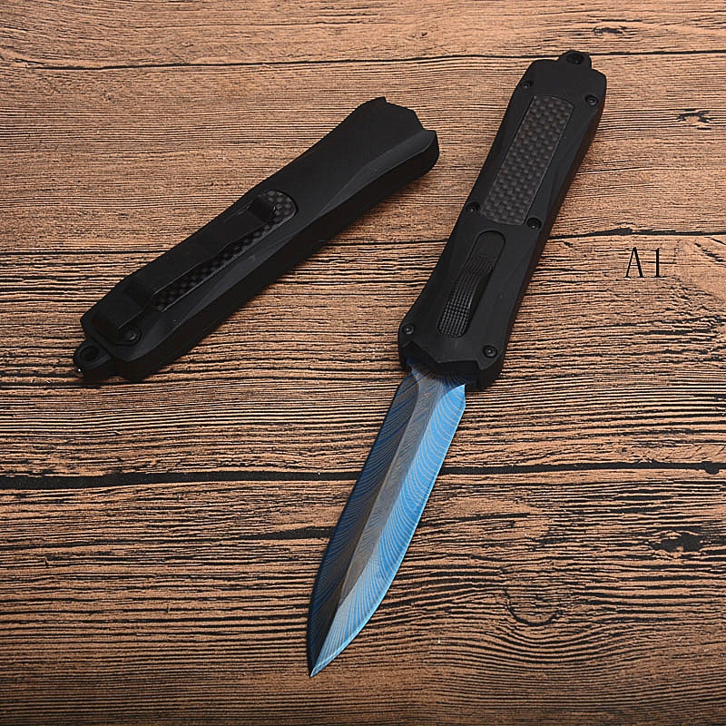 

A163 Auto Tactical knife 440C Blue Titanium Coated Blade Alloy +Carbon Fiber Handle Pocket Knives With Nylon Bag