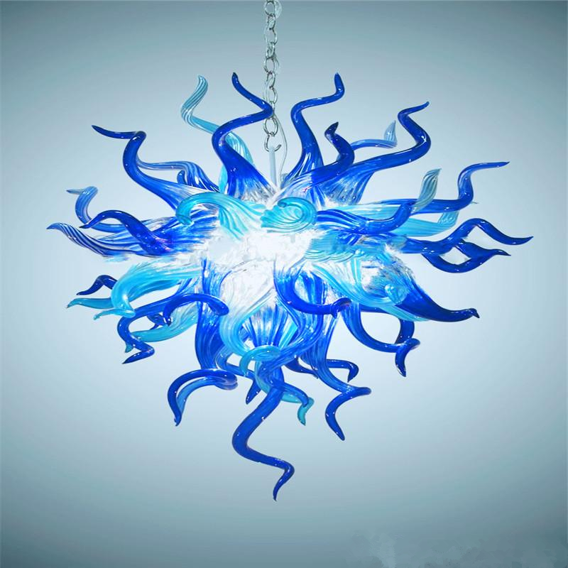 

Lamps Dining Room LED Flush Mount Ceiling Lights House Decoration Contemporary Pendant Light Handmade Blown Glass Chandelier in Blue Color