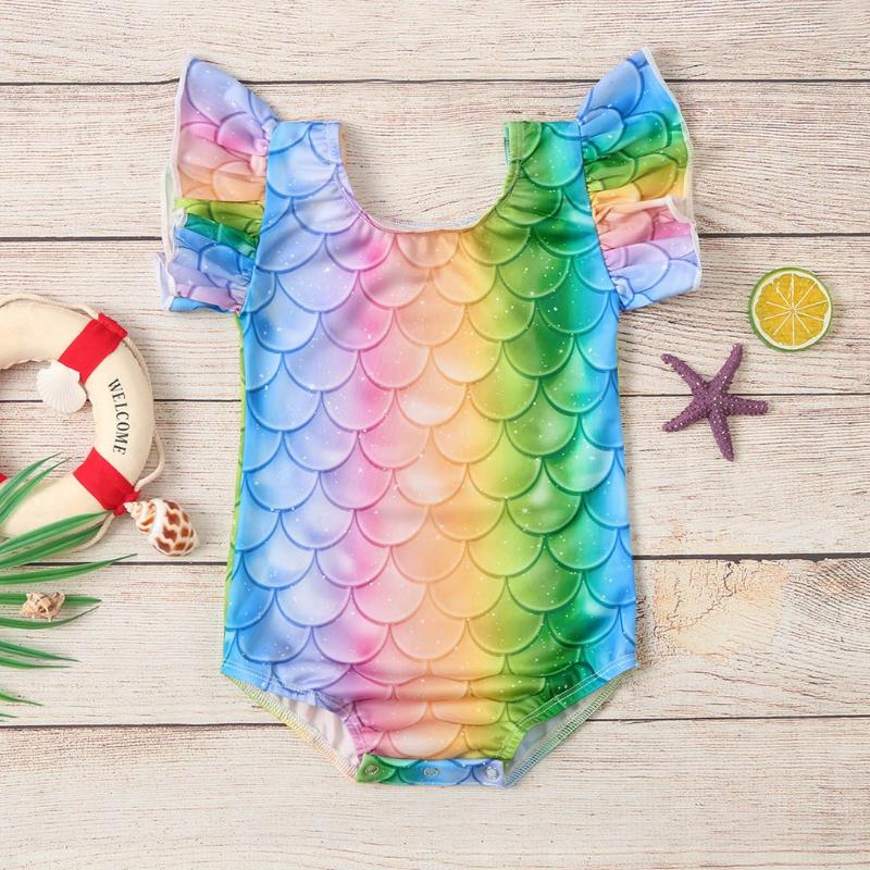 

Infant swimwear Separate Girls swimsuit Baby Kids Girl Summer Ruffles sleeve Print One Piece Swimsuit Swimwear X