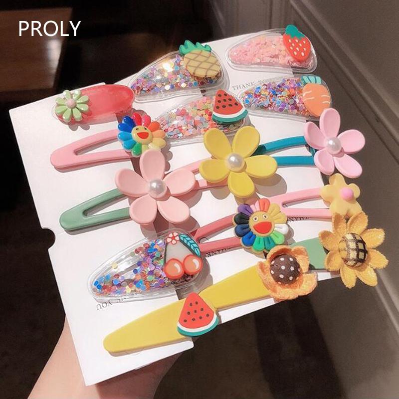 

PROLY 5/Pcs Set New Fruit Barrettes Girls Cute Hairpins Kids Candy Color Flower Hair Clips Top Quality Hair Accessories