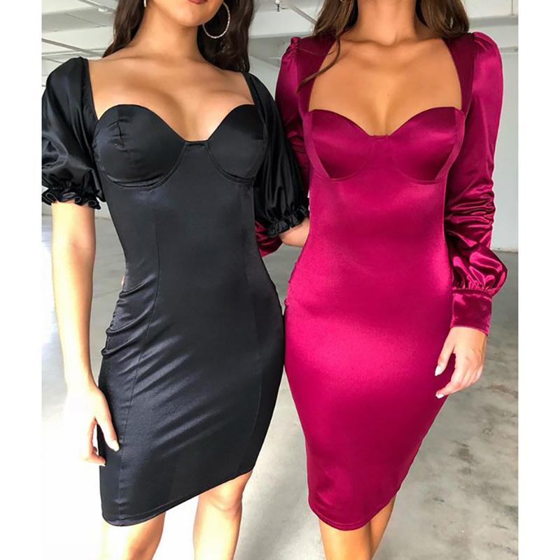 

2020 autumn hot sale new slim sexy princess sleeve dress with buttock 2020 Fashion Women Mini Dress V-neck Party Summer Beach, Black
