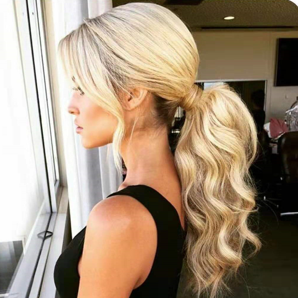 

Blonde Ponytail Full Head Brazilian Human Virgin Remy Curly Drawstring Ponytail Hair Extensions Blonde 613# Color 120g/140g one bundle