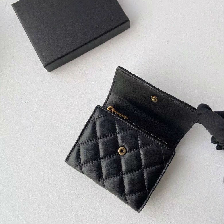 

Genuine Lambskin Wallets Leather Purse Dinner 2 Colors Wallets Handbags size 11x10cm with Zipper for women, Black