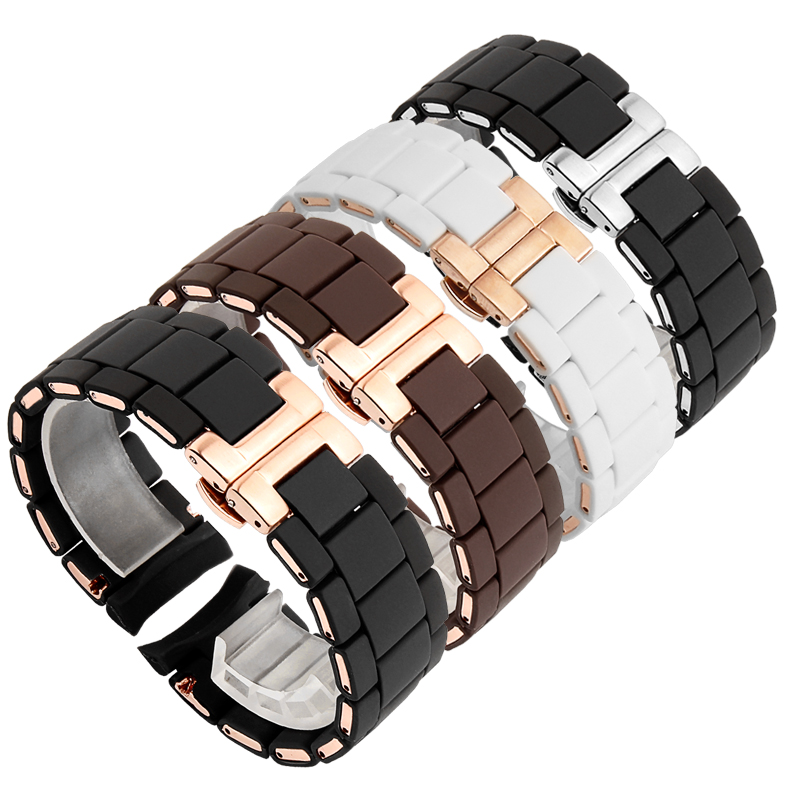 

20mm 23mm Arc special interface silicone and steel watchband white and rose gold strap replacement for AR5889/5890/5905/5920