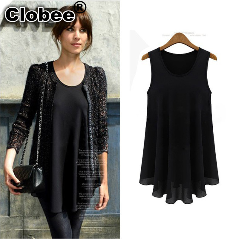 

New Women Chiffon Blouse Camisa Feminina Social Summer Tank roupa Tunic Ruffles Sleeveless Plus Size Blusas Feminina Tops, Black