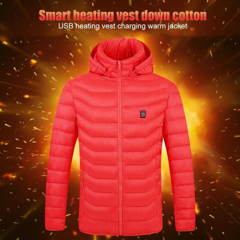 

Heated Jacket Down Cotton USB Electric Men Women Unisex Outdoor Winter Thermal Long Sleeve Coat for Hiking Camping, Black