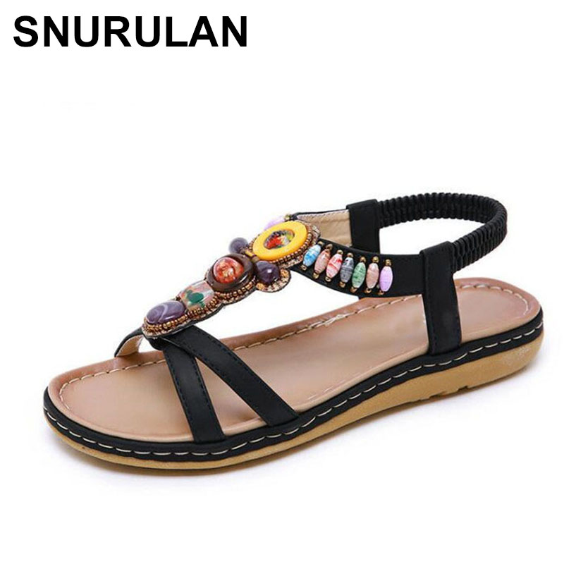 

SNURULAN2020new Women sandals summer shoes flat pearl sandals comfortable string bead slippers women casual flip flops, Beige