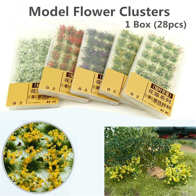 

28Pcs/Box Model Flower Clusters Miniature Model Scenario Train Sand Table Diy Modelling Accessories, Red