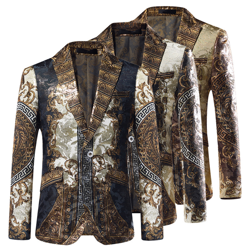 

Cross-border | silk jacquard suit piece multicolor big yards stage costumes suit party dress, See chart