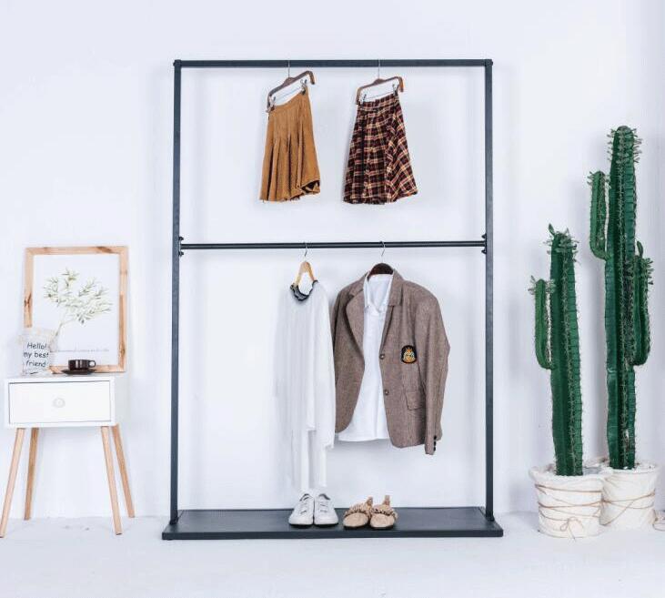 Ground-type double-deck iron clothing rack Bedroom Furniture Children's cloth store Show Side-hanging display racks-image-480126055