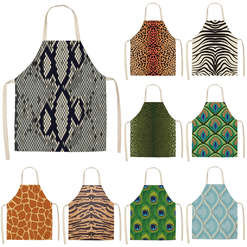 

1Pcs Leopard Print Kitchen Aprons for Women Men Home Cooking Baking Waist Bib Cotton Linen Pinafore Cleaning Tools 53*65cm A1041
