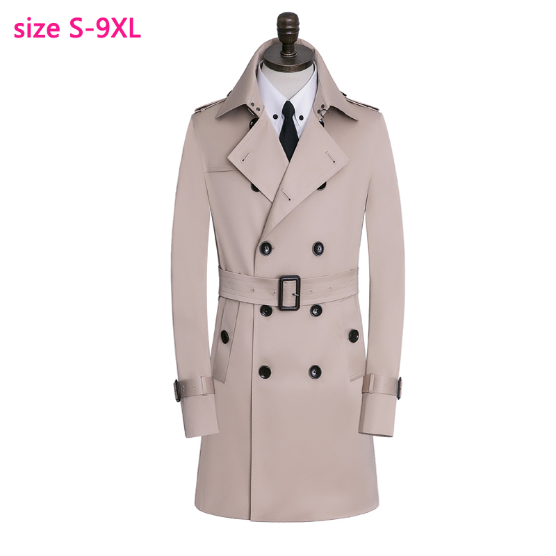

New arrival Autumn Winter Men Windbreaker Long Style Double Breasted fashion Casual Coat high quality plus size -8XL9XL, Beige