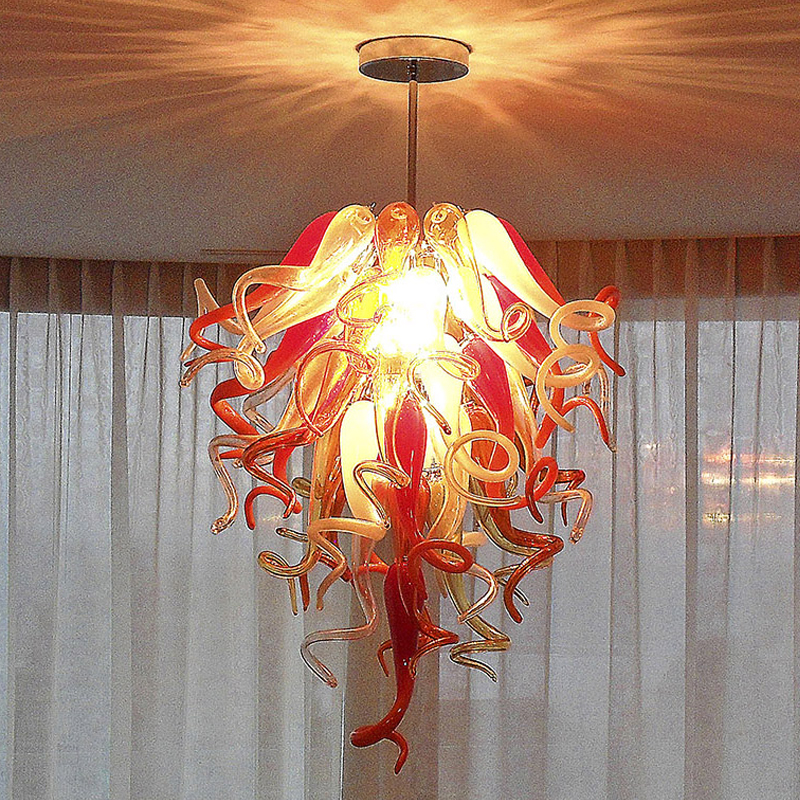 

Lamps Hand Blown Glass Chandelier Light Italian Retro Ceiling Lighting Red and Amber Lampshade Blown-Glass Chandeliers Pendant Lights