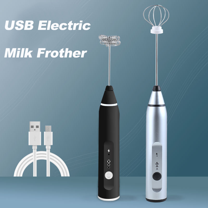 

USB Electric Milk Frother Handheld Foam Coffee Machine with 2 Stainless Steel Spring Eggbeater Powerful Electric Milk Frother