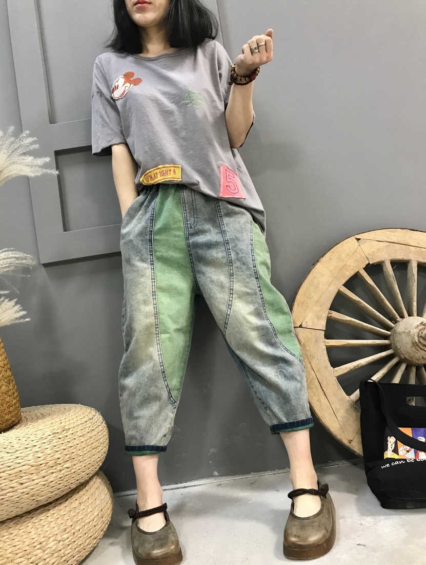 

Green Fork Pants National Wind Restoring Ancient Ways Girl Embroidered Jeans Bk4568