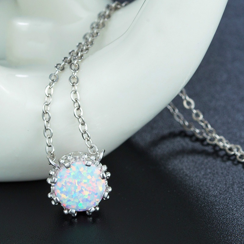 

Fashion Women Pretty Opal 925 Silver Necklace Pendant Chain Necklace Wedding Jewelry Anniversary Day Gift Mom Birthday Gift