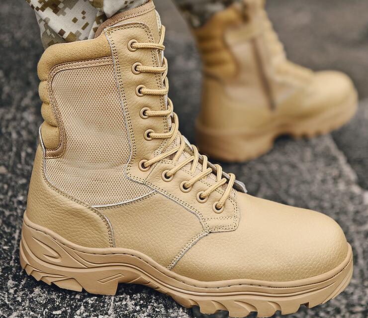 

men leather high gang steel head anti pressure military boot anti puncture tactical boots wear resistant combat training sneaker yakuda local online store 2021, Cream