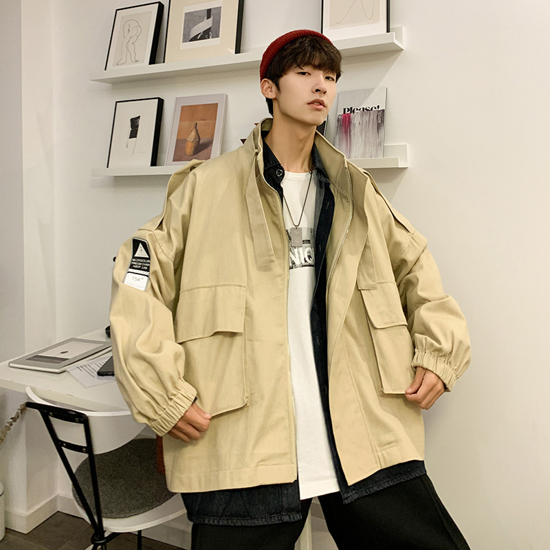 

2019 Autumn New Japanese Korean Trend Men's Tide Brand Retro Fashion Loose Labeling Couple Casual Jacket, Black